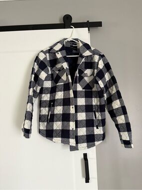 Silver Jeans Navy & White Plaid Quilted Jacket